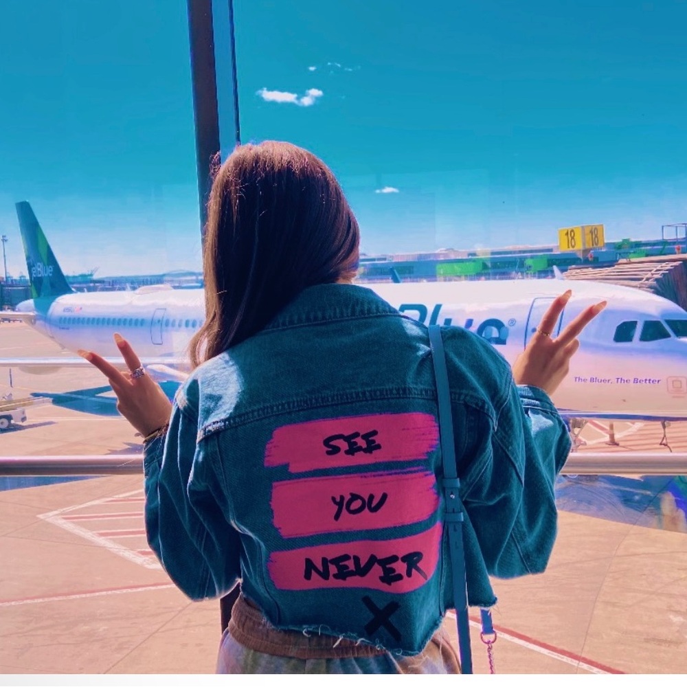 Adika denim jacket that says see you never size xs